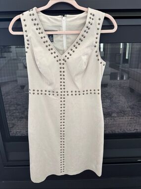 INC International Concepts Cream Stud-Trim V-Neck Mini Dress